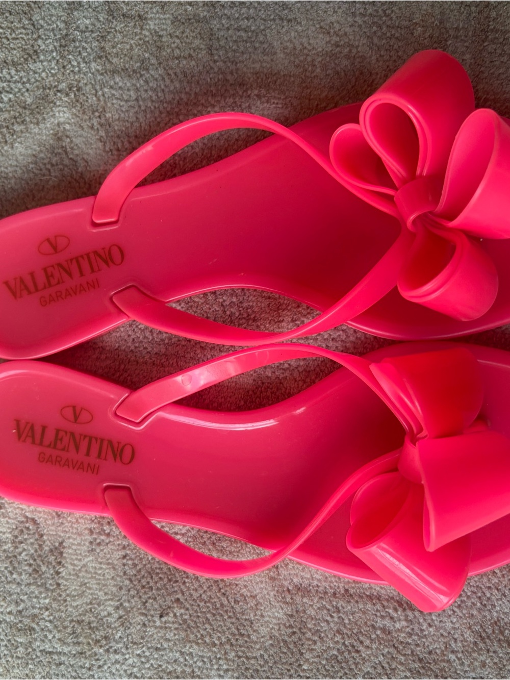 Valentino Garavani Neon Pink Bow Jelly Flip Flops